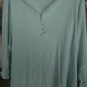 Karen Scott Light Green Button Down Shirt